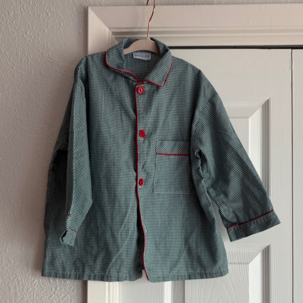 Vive La Fete Green Gingham Pajama Shirt